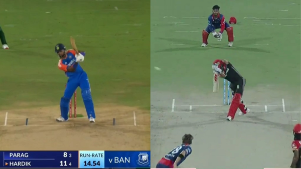 [WATCH] Hardik Pandya matches famous Virat Kohli checked shot for six to set social media on fire