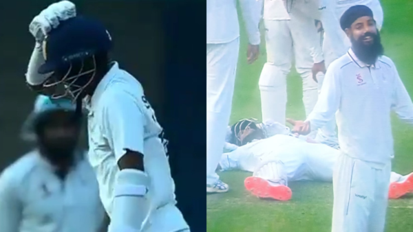 Rajasthan Royals (RR) player deliberately falls on the ground after ball hits his helmet to waste time during Ranji Trophy [WATCH]