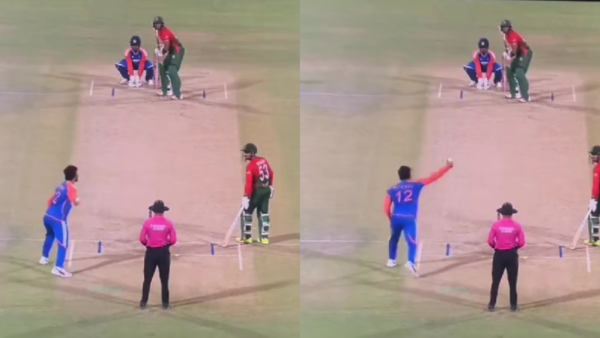 Riyan Parag weirdly bowls from outside the pitch; umpires deem it a no-ball [WATCH]
