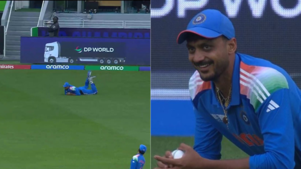 Axar Patel Takes a Forward-Diving Screamer Near the Boundary Rope To Dismiss Rachin Ravindra [WATCH]