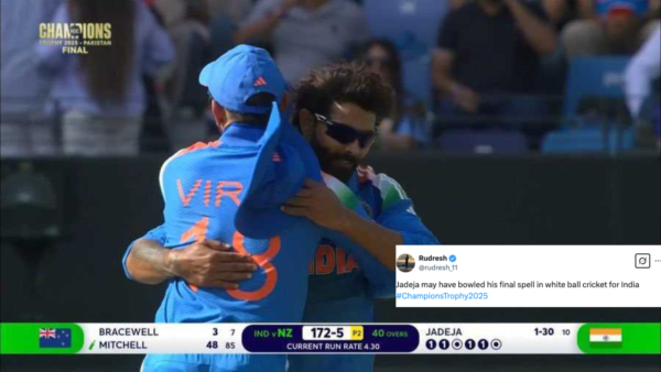 ‘Last Spell?’ – Virat Kohli Hugs Ravindra Jadeja After His Champions Trophy 2025 Final Spell, Sparks Retirement Rumours