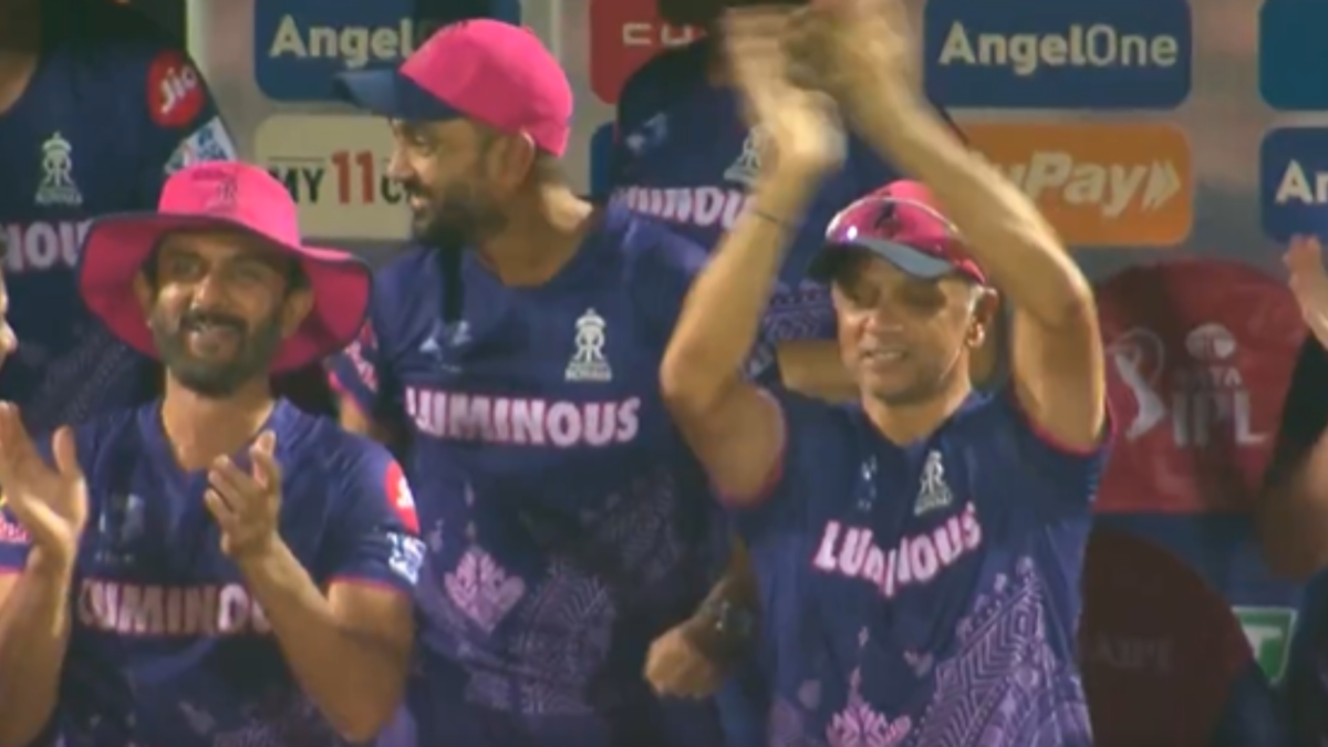 Rahul Dravid celebration Vaibhav Suryavanshi century RR vs GT IPL 2025
