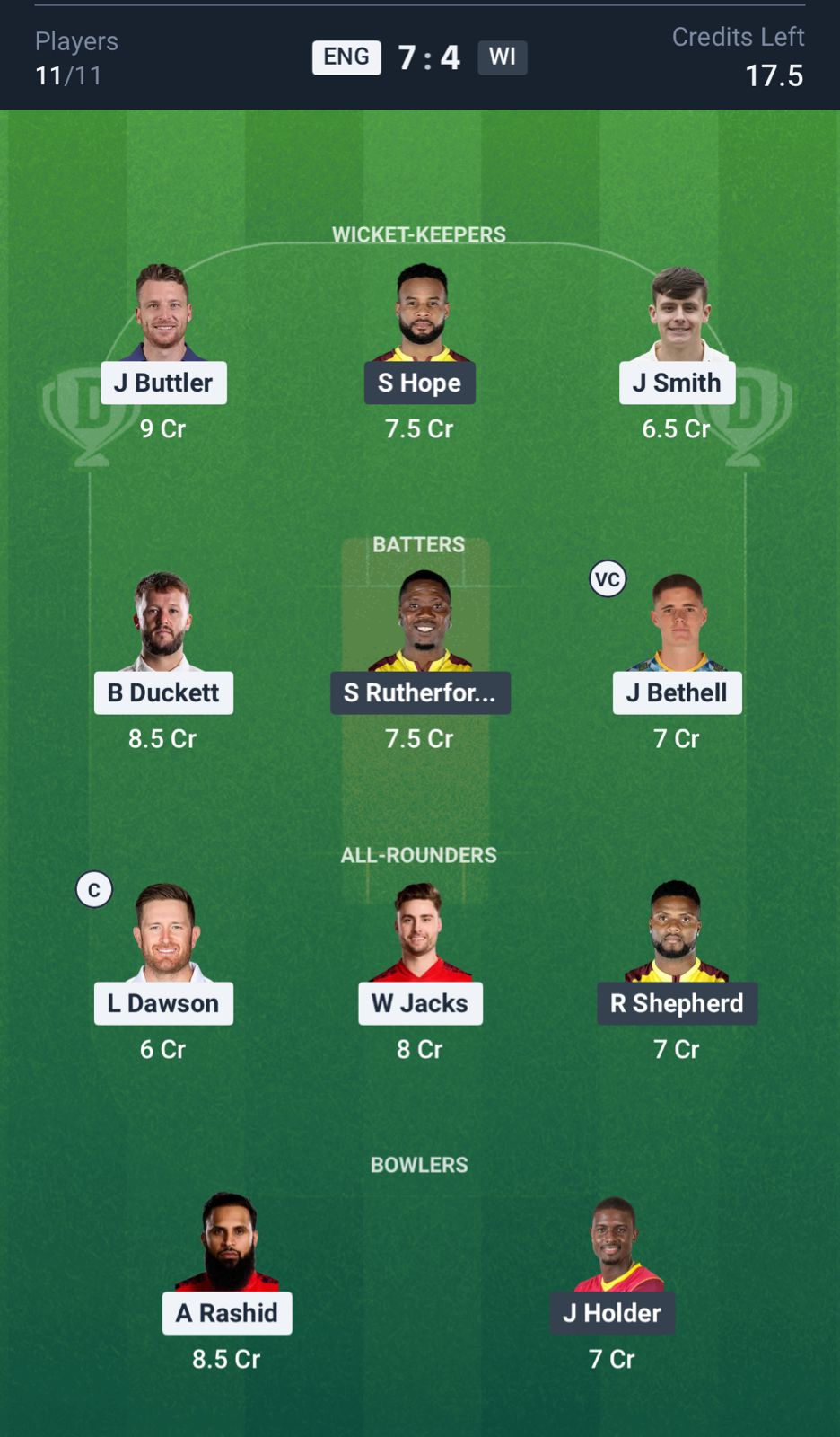 ENG vs WI Dream11 Prediction Today, 3rd T20I Small League Team