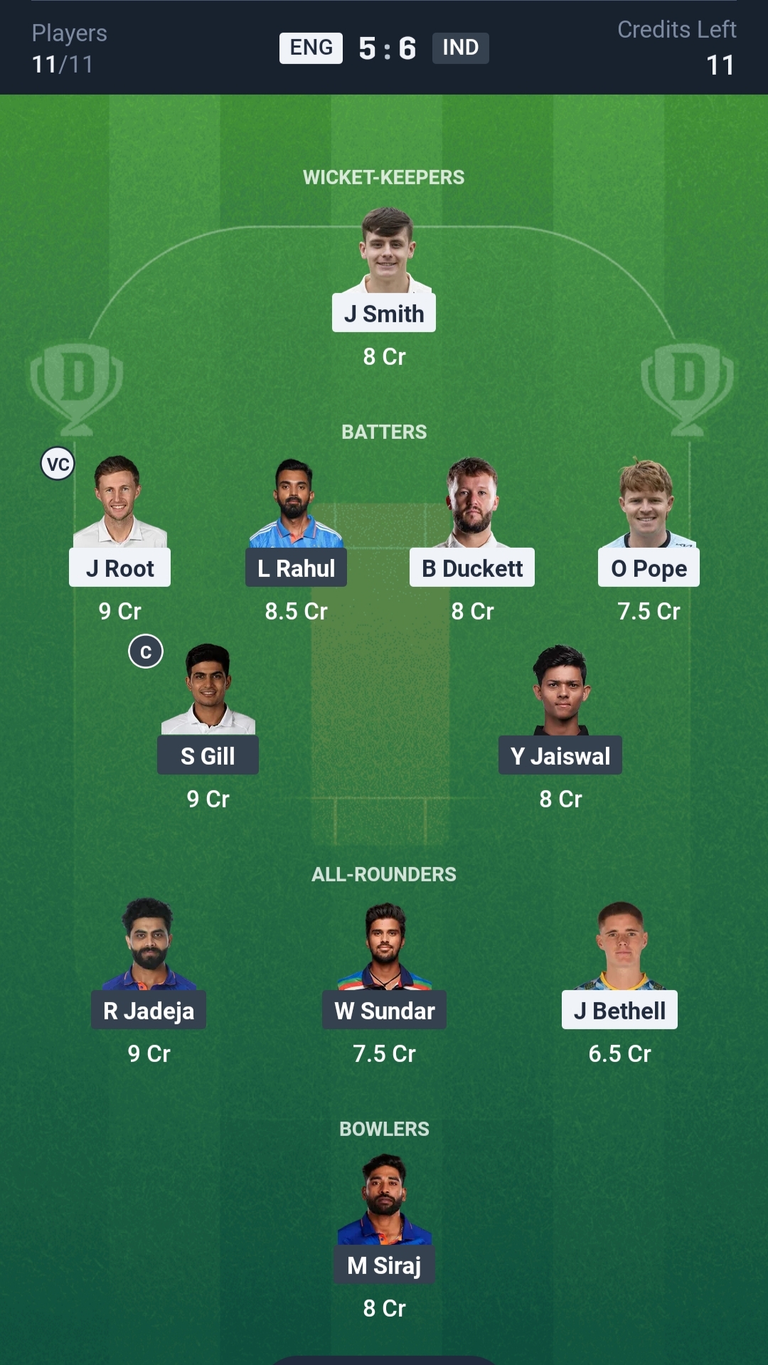 ENG vs IND Dream11 Prediction Today 5th Test Playing XI Small League Team