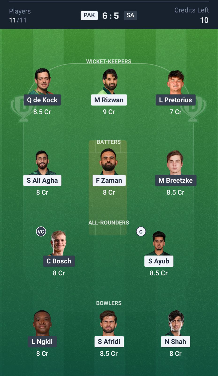PAK vs SA Dream11 Prediction Today, 2nd ODI Team