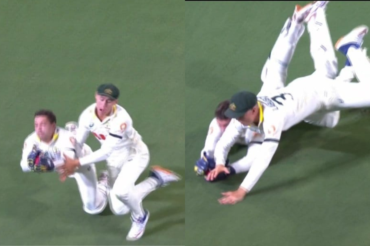 Alex Carey Takes a Fabulous Diving Catch Running Backwards Despite Colliding With Marnus Labuschagne in 2nd Ashes 2025 Test [WATCH].